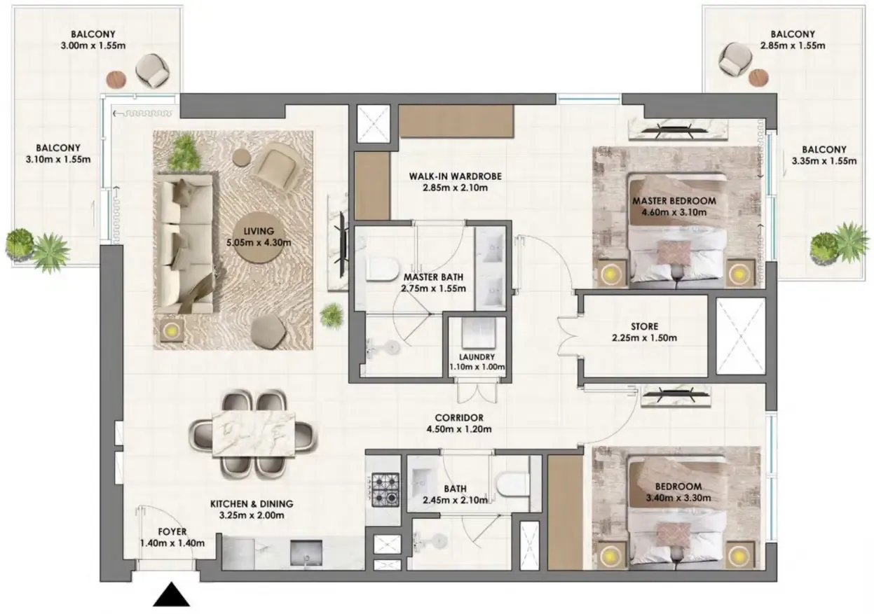 2 bedroom Apartments floor plan at Parkwood Emaar