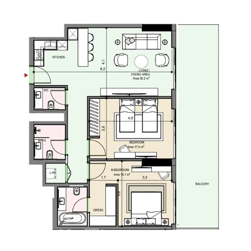2 bedroom Apartments floor plan at Edgewater Residences 1, 2 and 3