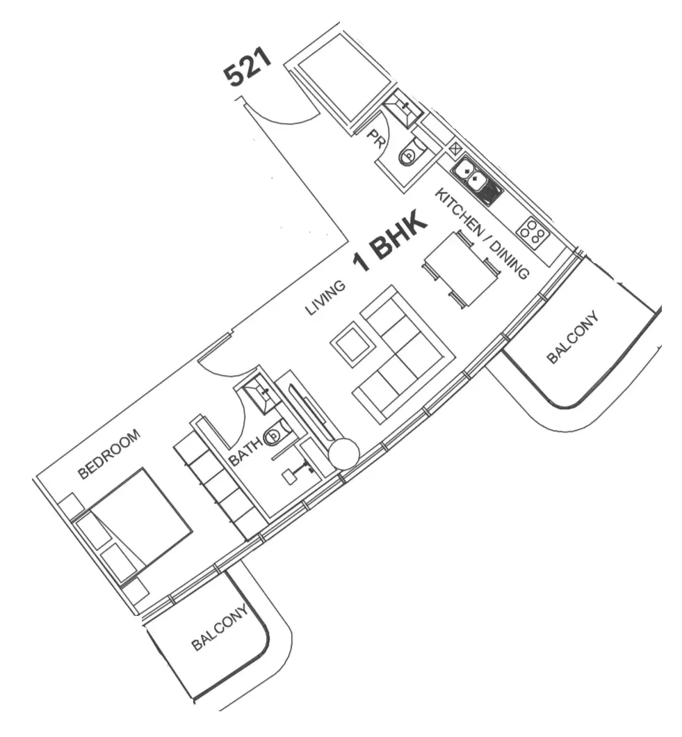 1 bedroom Apartments floor plan at Villa Del Garda