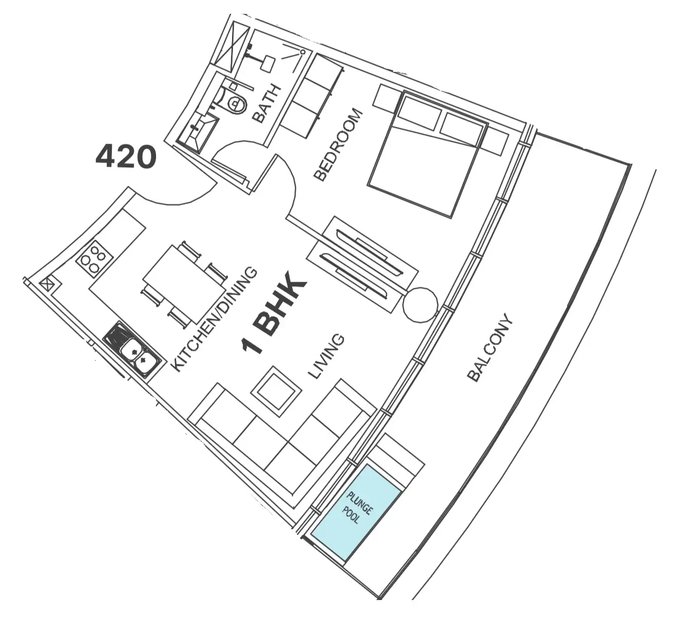 1 bedroom Apartments floor plan at Villa Del Garda
