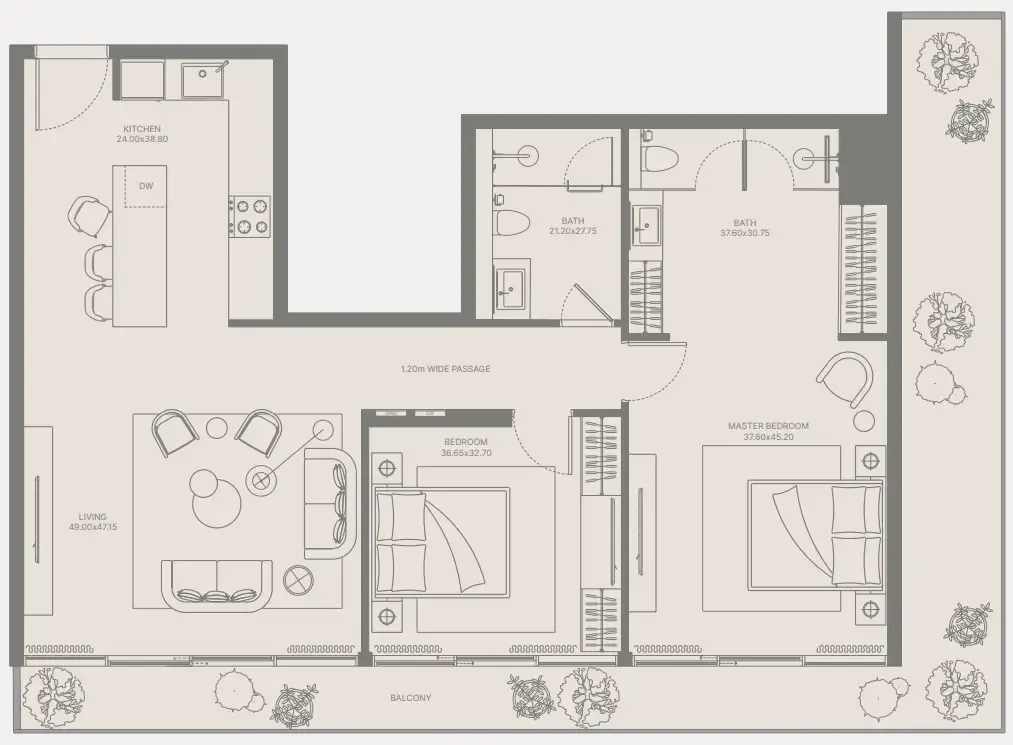 2 bedroom Apartments floor plan at Bond Enclave