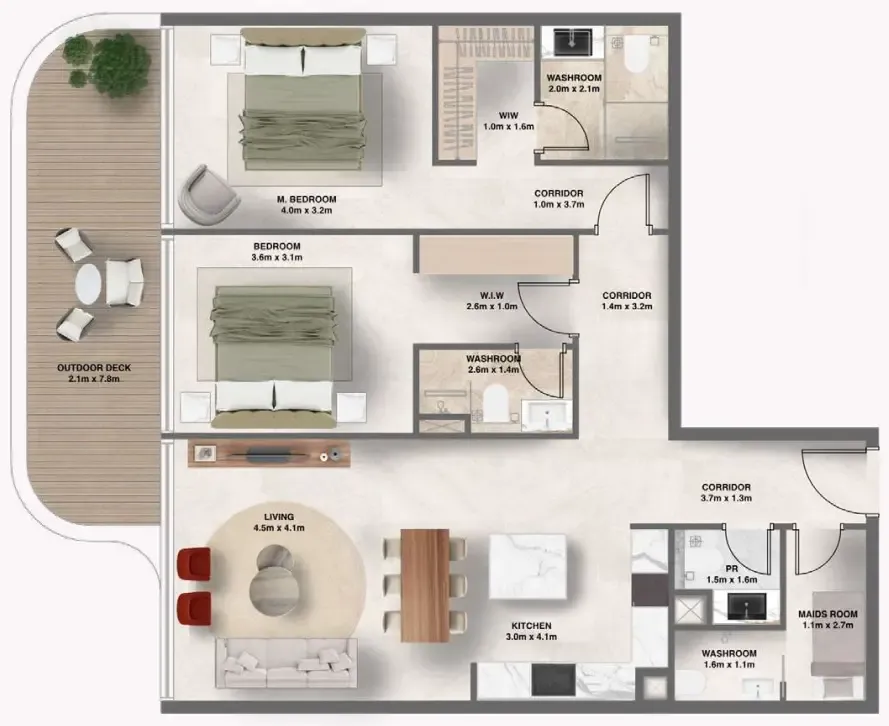 2.5 bedroom Apartments floor plan at The Tides