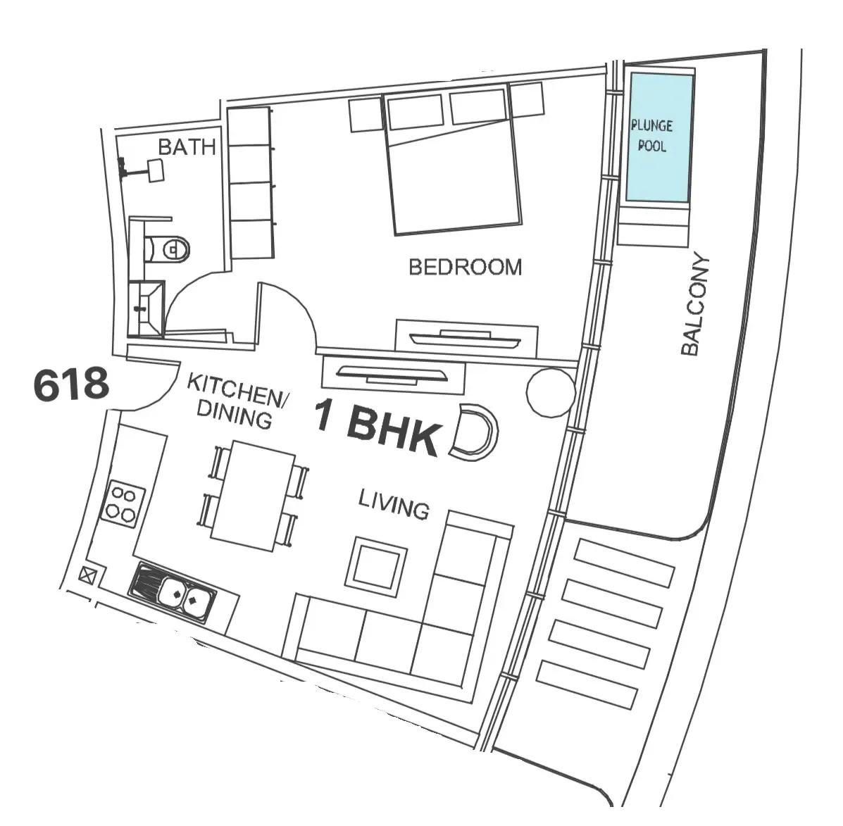 1 bedroom Apartments floor plan at Villa Del Garda