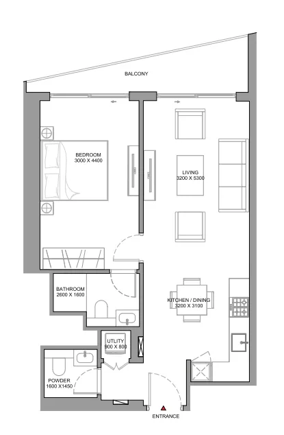 1 bedroom Apartments floor plan at The Serene at Sobha Central
