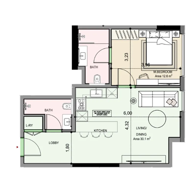 1 bedroom Apartments floor plan at Edgewater Residences 1, 2 and 3