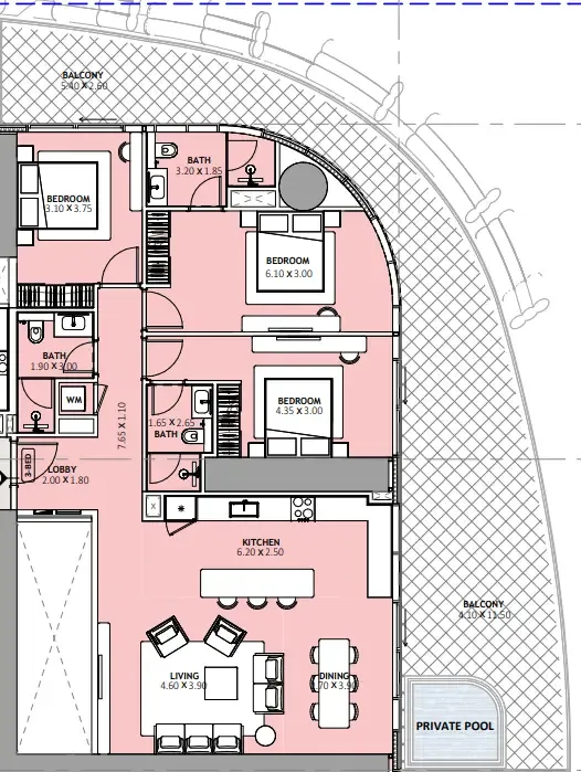 3 bedroom Apartments floor plan at Binghatti Skyblade