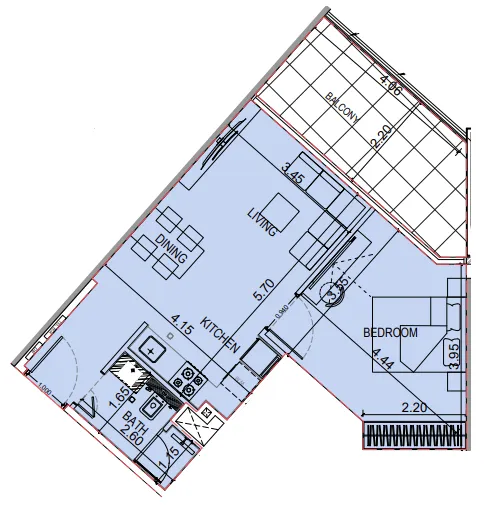 1 bedroom Apartments floor plan at Binghatti Elite