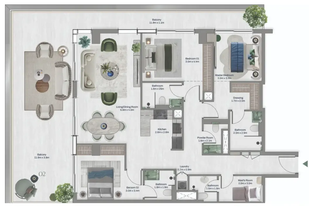 3.5 bedroom apartments floor plan at Oceara Park View Residences Phase 1