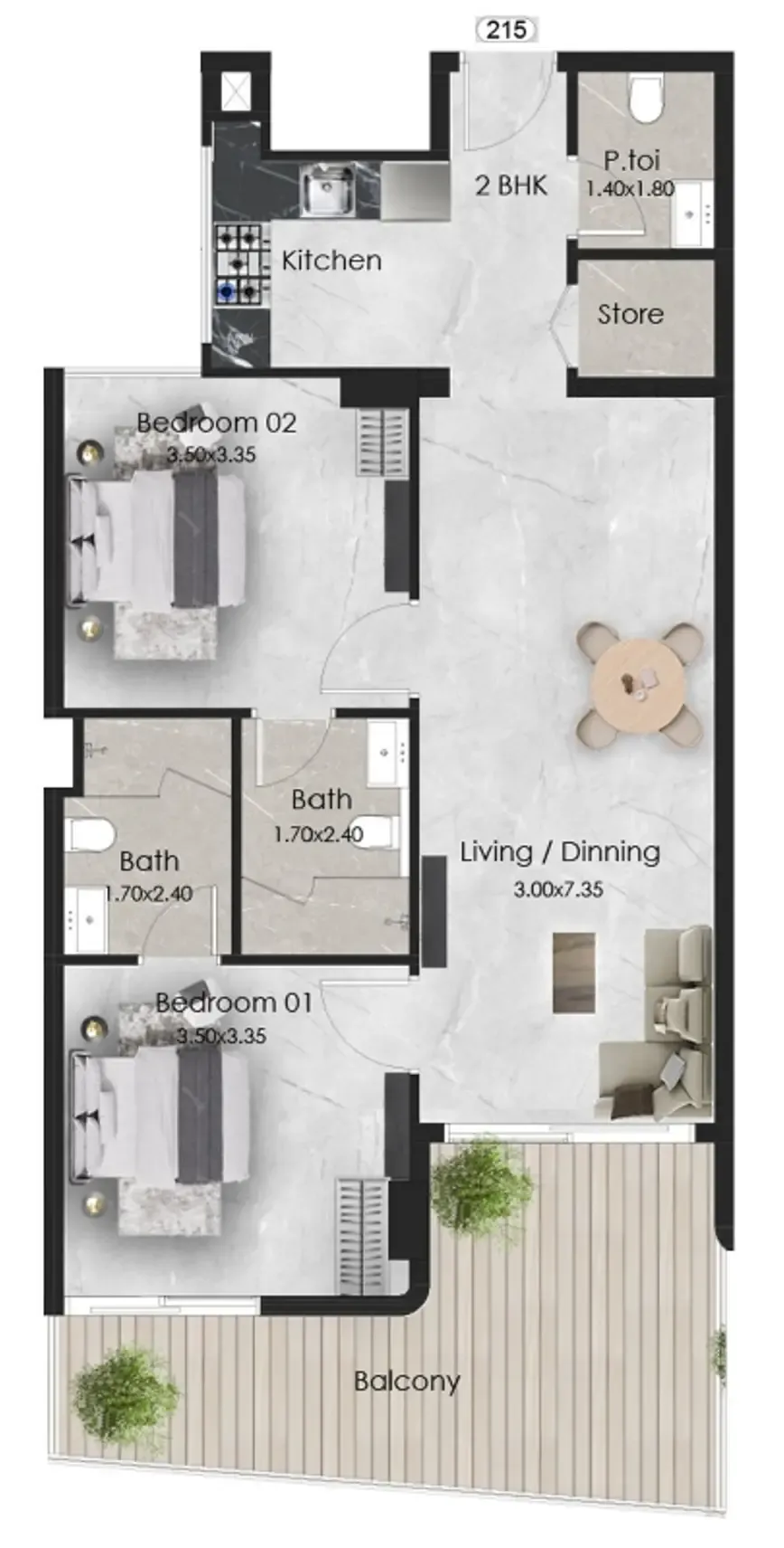 2 bedroom Apartments floor plan at Aristo