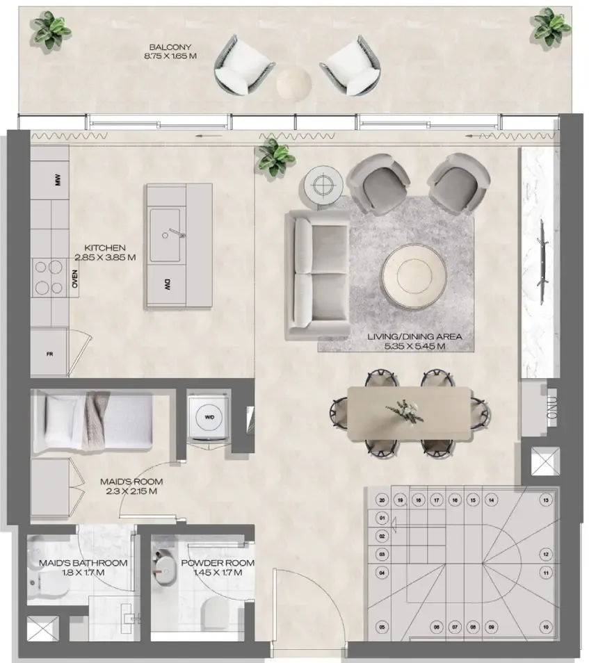 2 bedroom Apartments floor plan at DWTN Residences