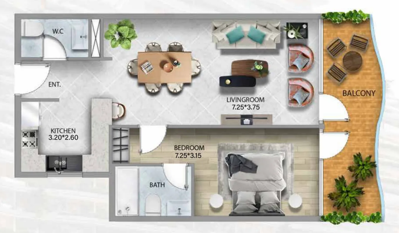 1 bedroom Apartments floor plan at 311 Boulevard