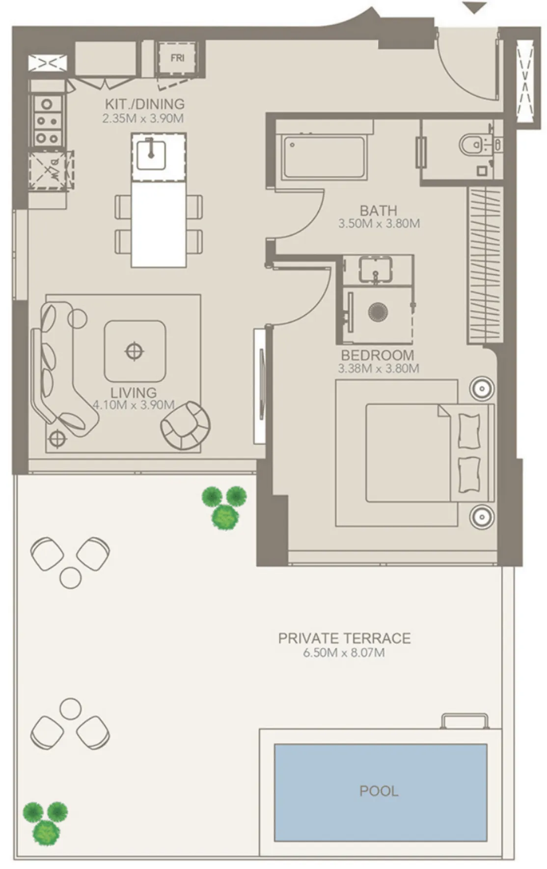1 bedroom Apartments floor plan at Golf Grove by Regent