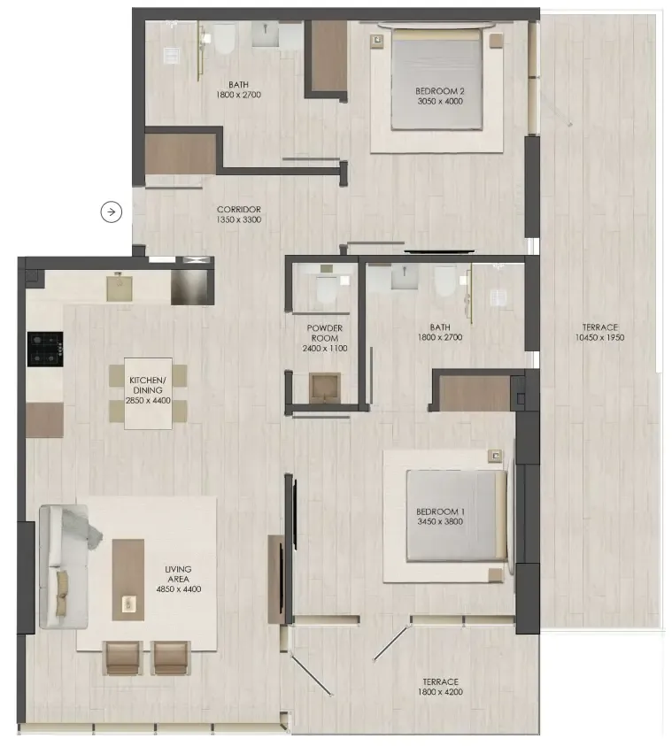 2 bedroom Apartments floor plan at JAD 288