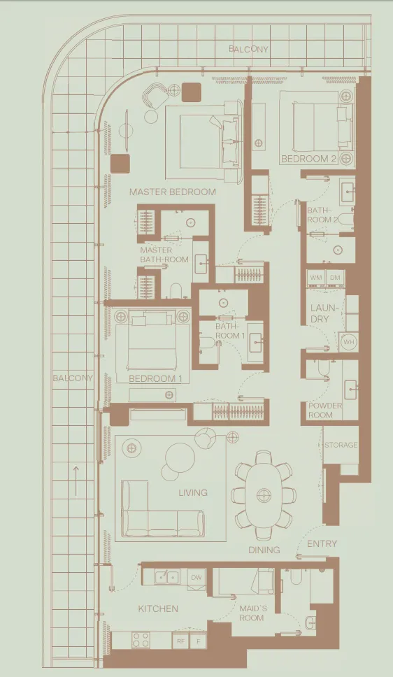 3 bedroom Apartments floor plan at Eden House The Park