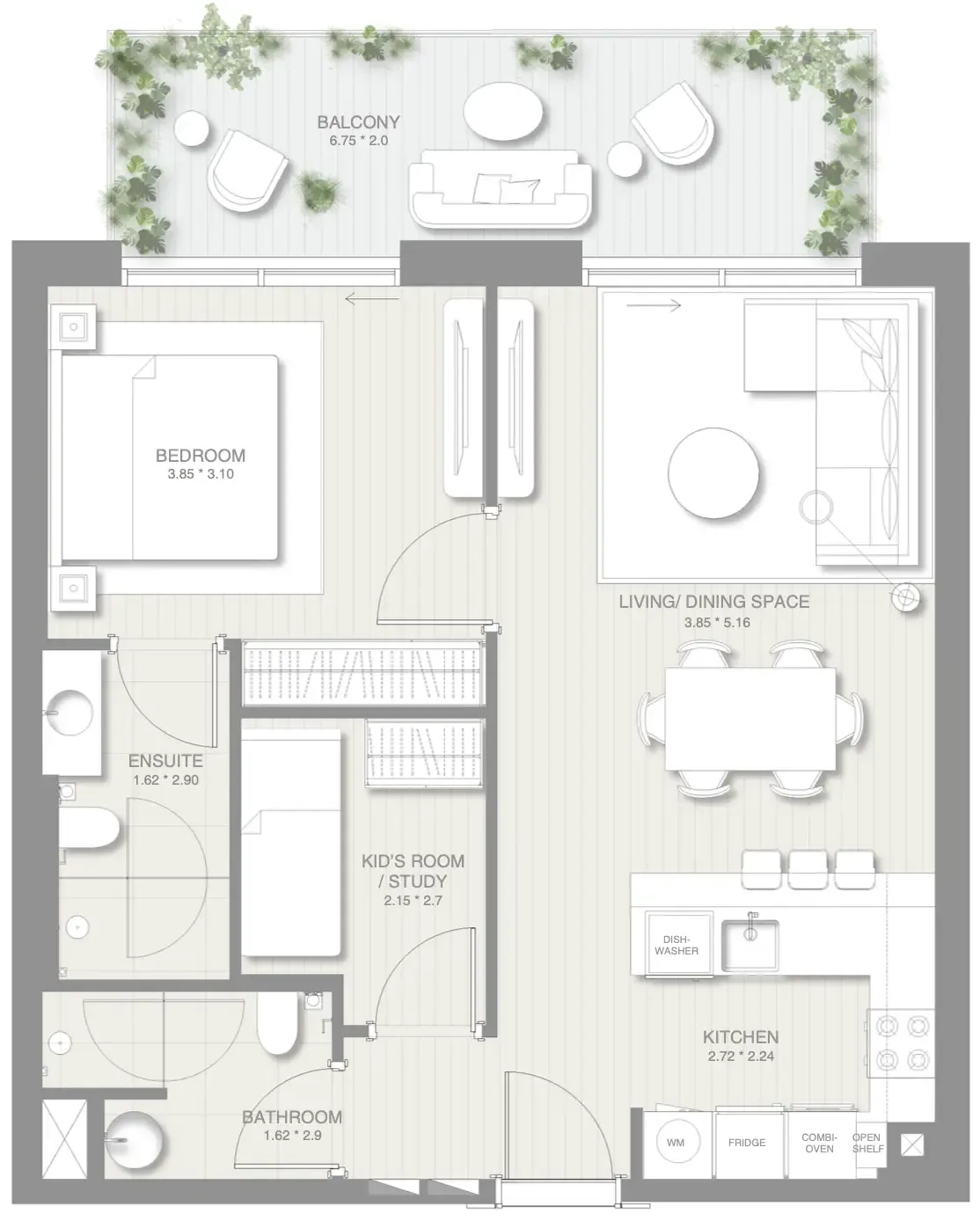 1.5 bedroom Apartments floor plan at Sol Levante
