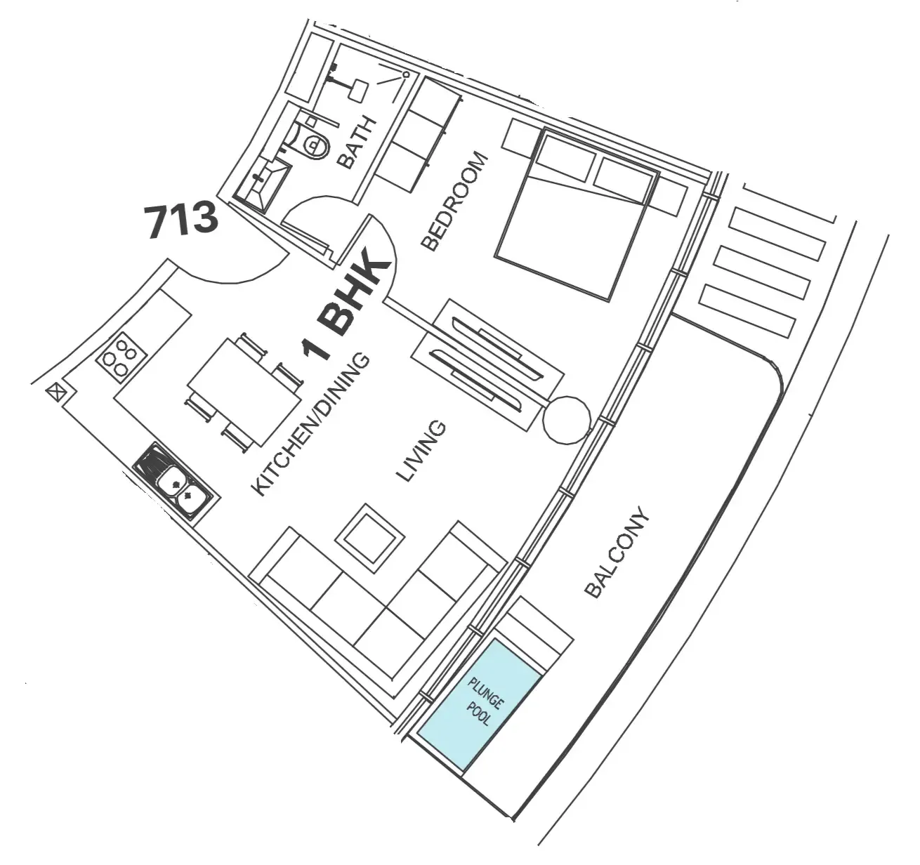 1 bedroom Apartments floor plan at Villa Del Garda
