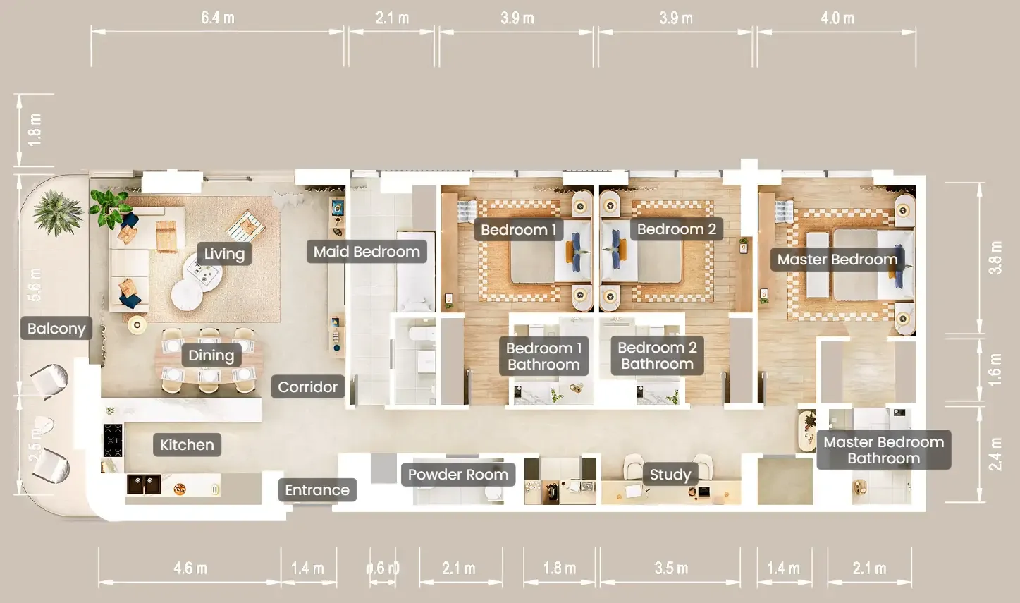 3.5 bedroom Apartments floor plan at The Beach House Fahid