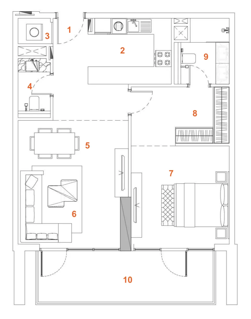 1 bedroom apartments floor plan at The Orchard Place Tower C