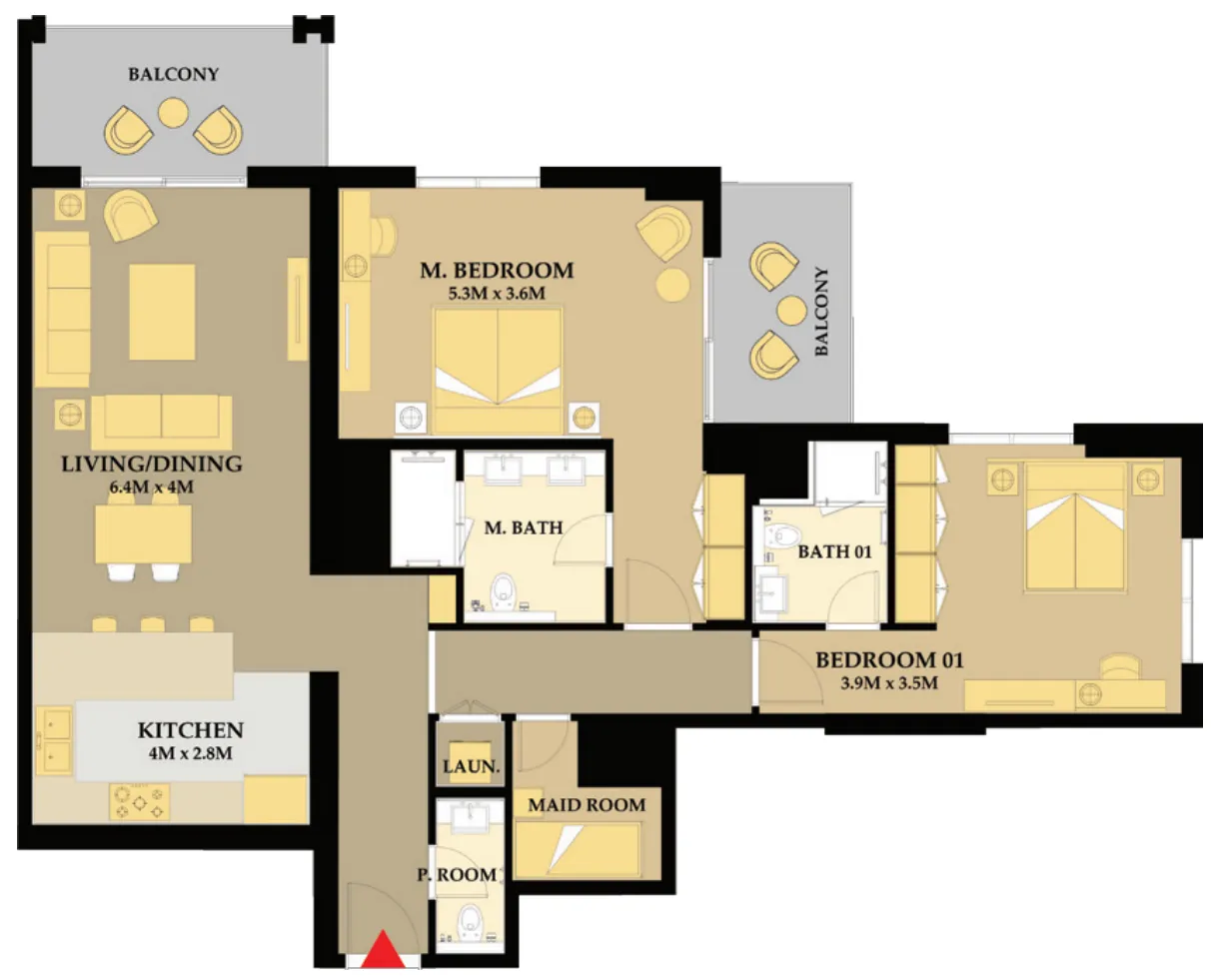 2 bedroom Apartments floor plan at Riva Residence