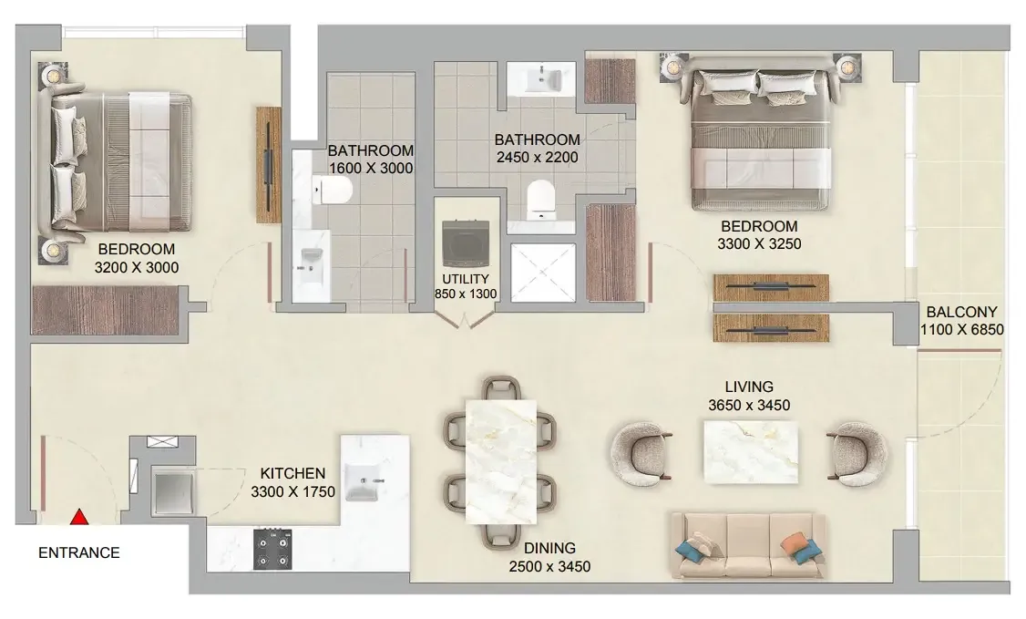 2 bedroom Apartments floor plan at The Woods at Sobha Sanctuary