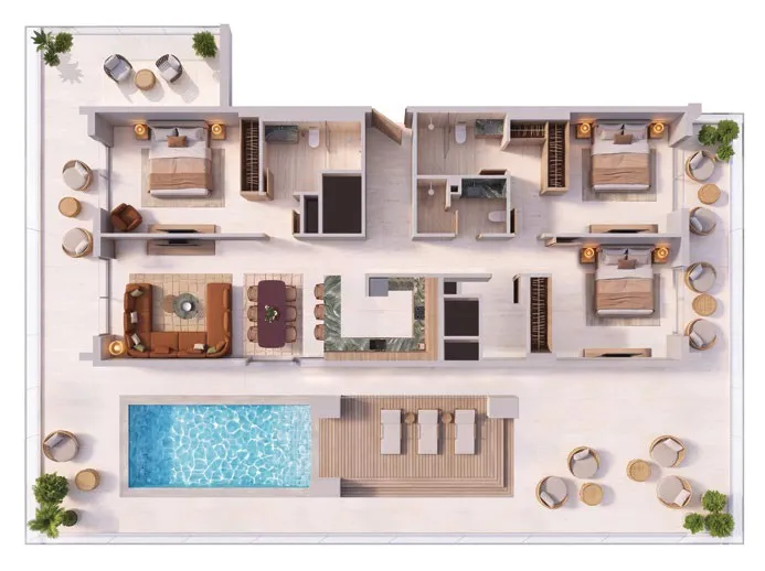 3 bedroom Apartments floor plan at Binghatti Spectre