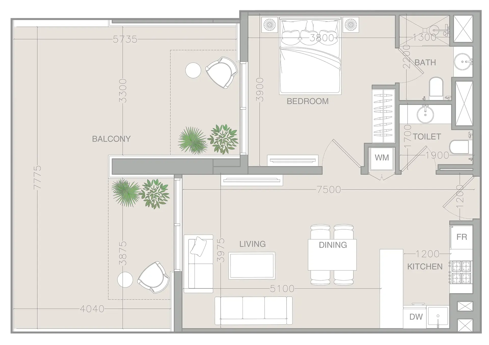 1 bedroom Apartments floor plan at ELAR1S Rise