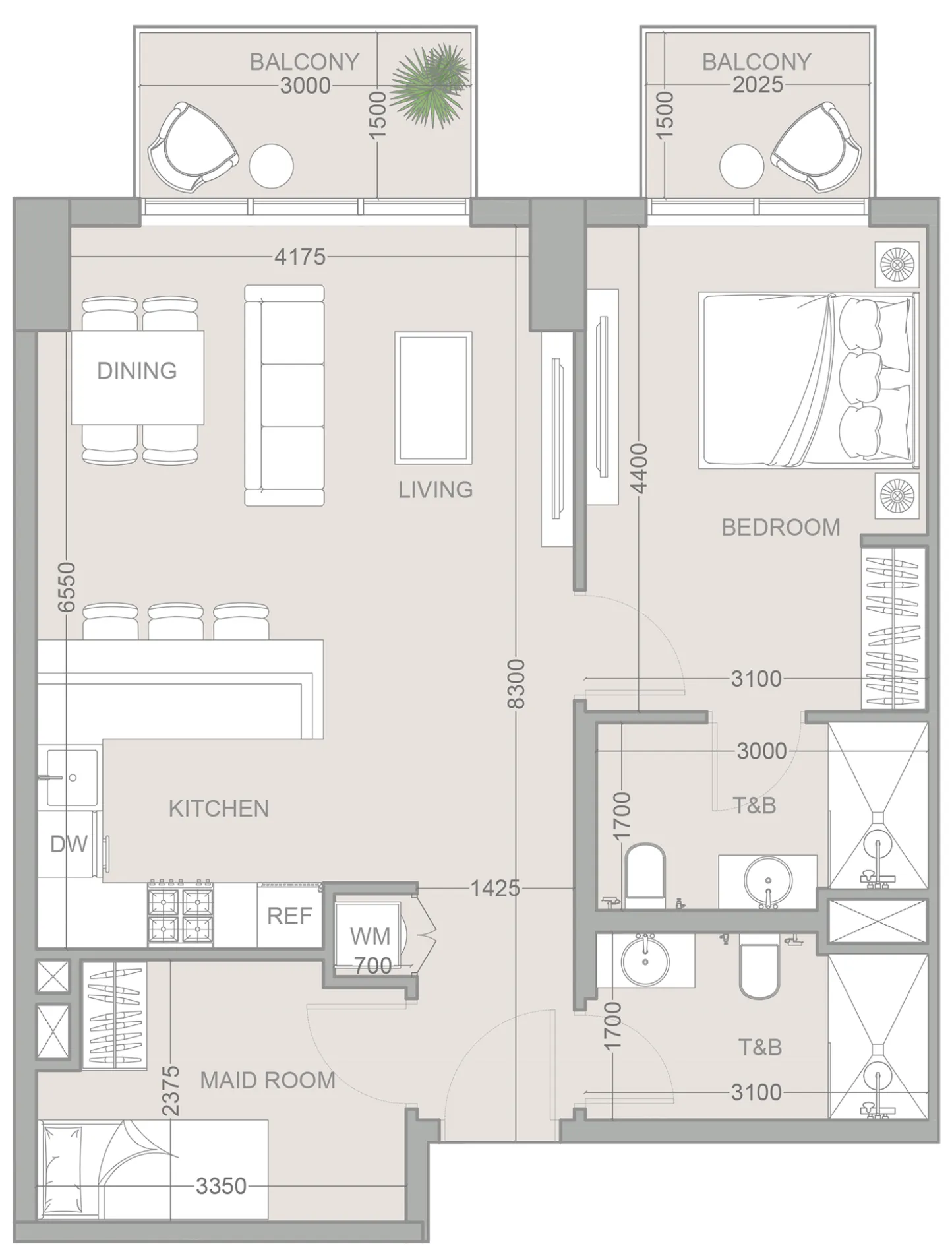 1.5 bedroom Apartments floor plan at 1WOOD Residence 2