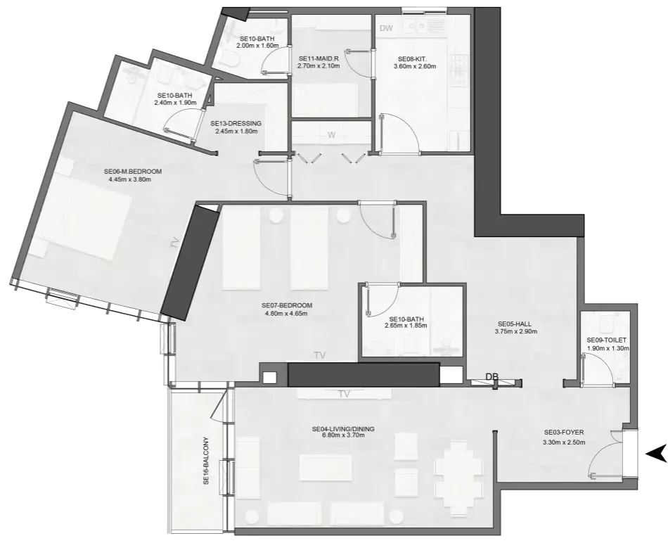 2 bedroom Apartments floor plan at Joud Tower