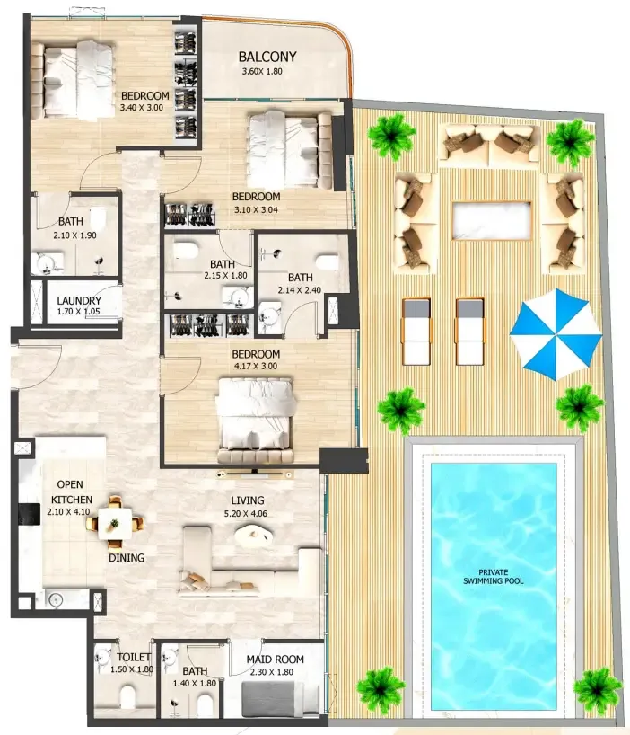 3.5 bedroom Apartments floor plan at Crystal Tower by VHS