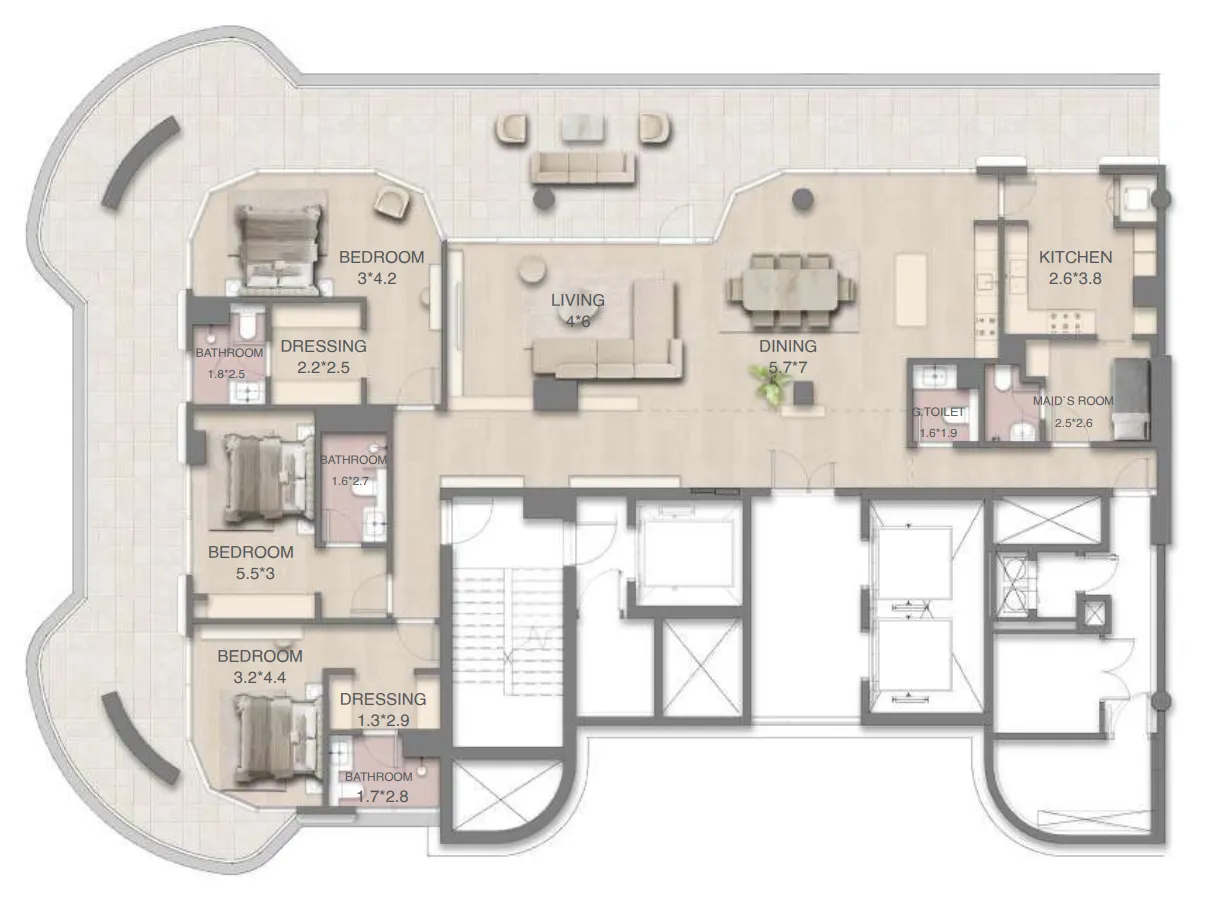 3 bedroom Penthouse floor plan at Mirasol Mina