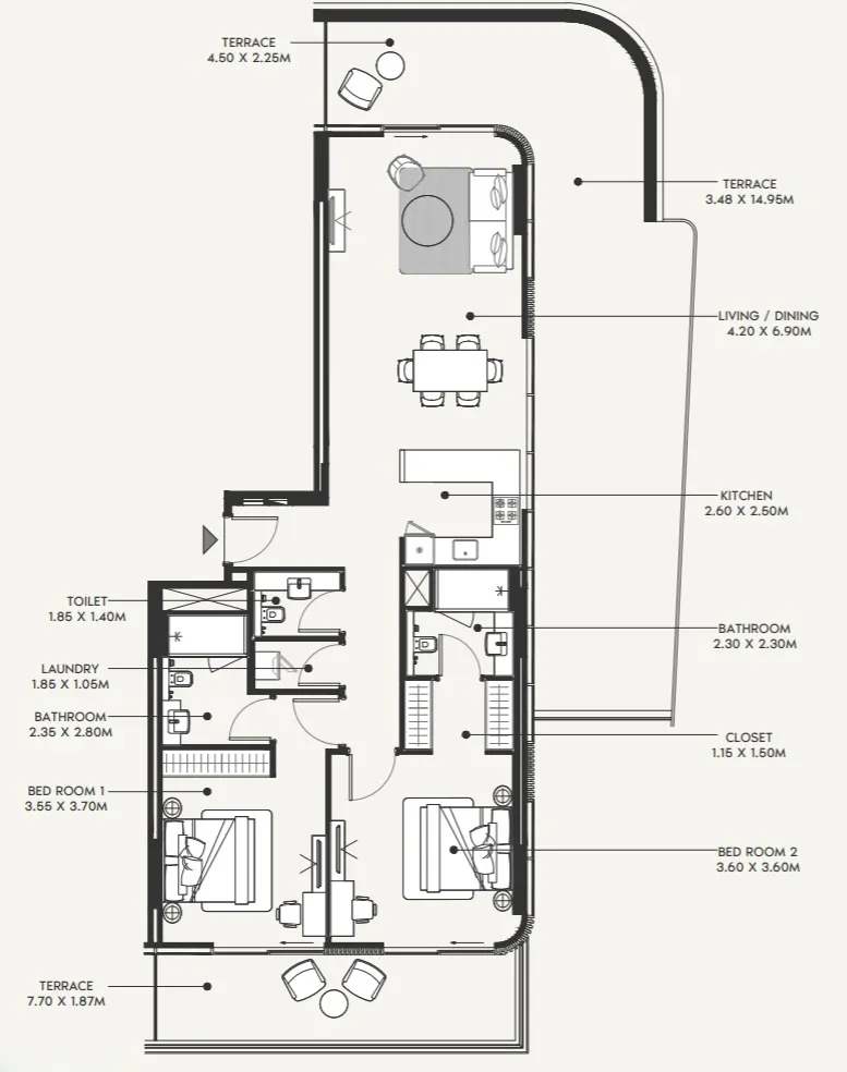 2 bedroom Apartments floor plan at Azizi Amir