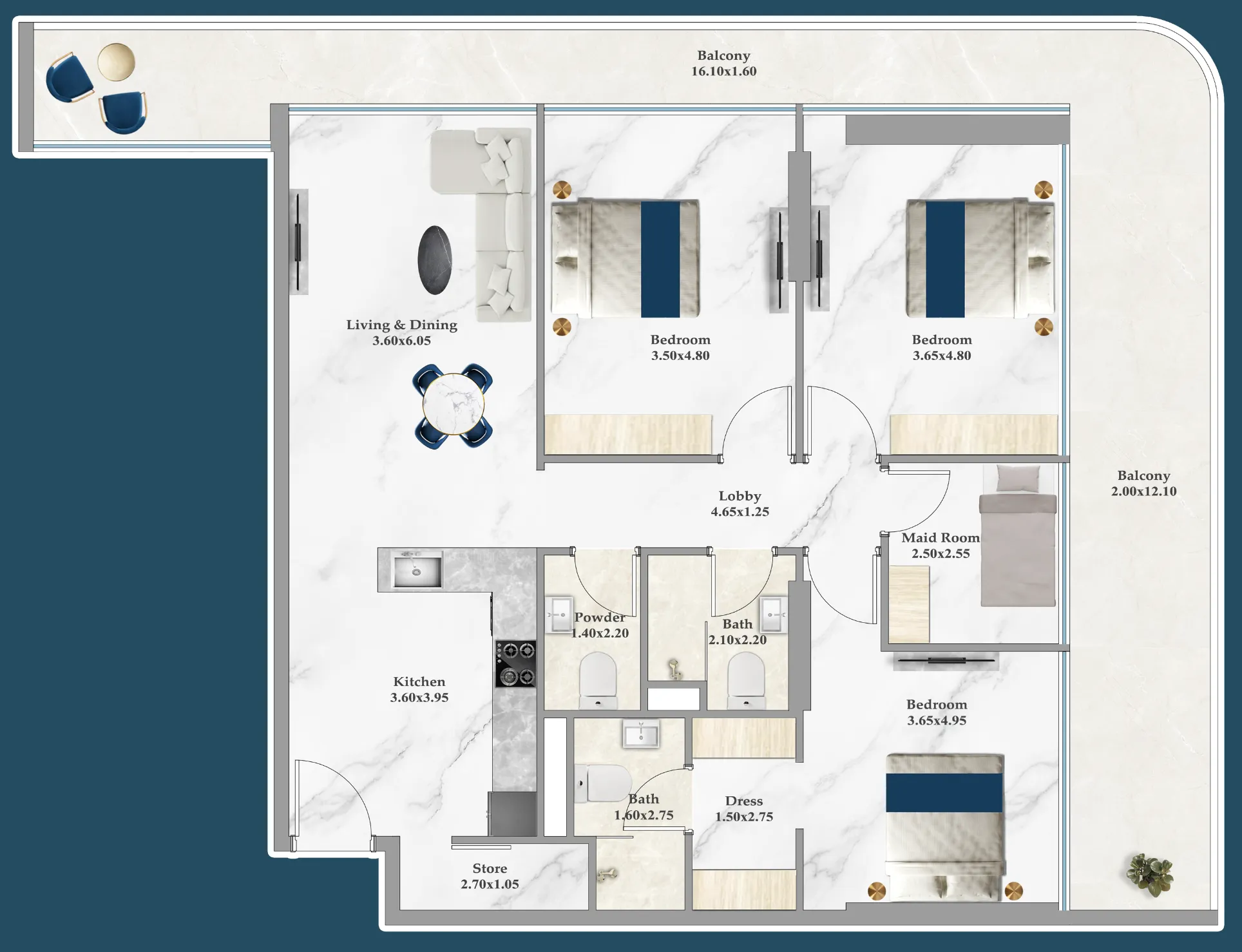 3 bedroom Apartments floor plan at Sparklz