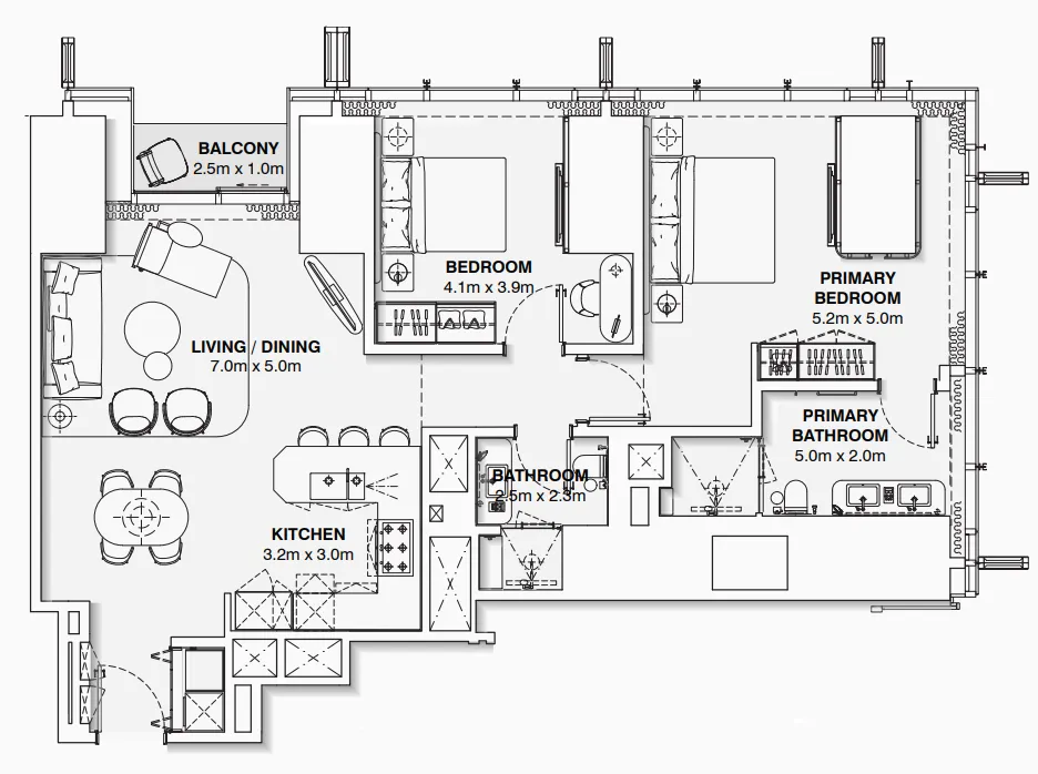 2 bedroom Apartments floor plan at Burj Azizi