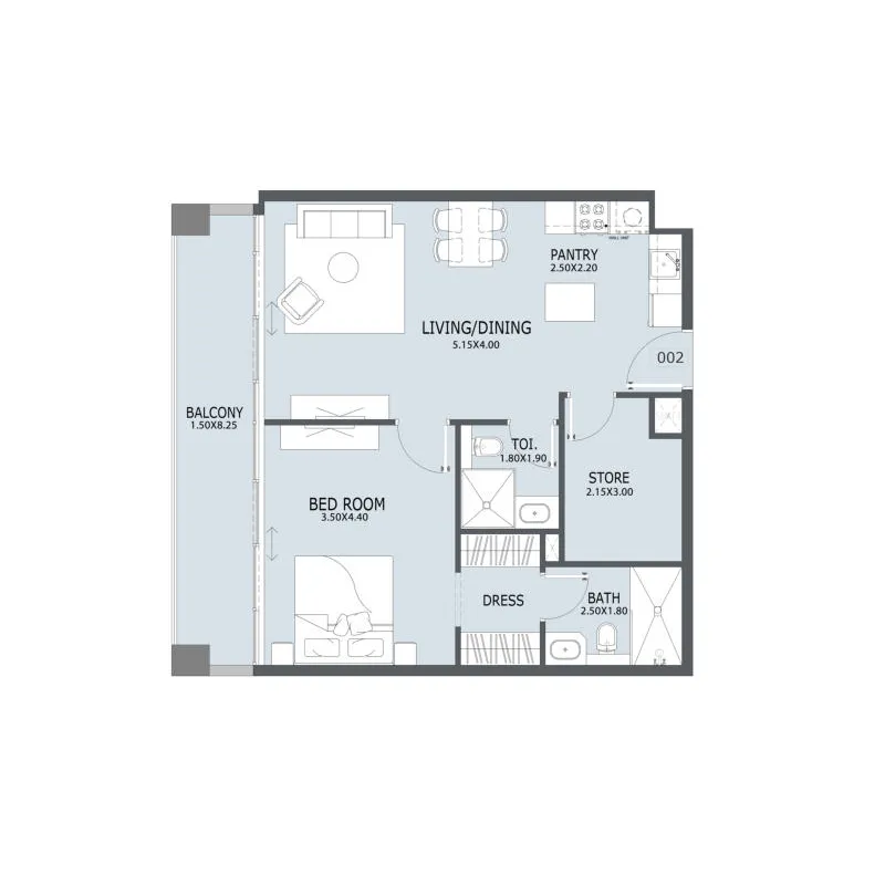 1.5 bedroom Apartments floor plan at Al Ghaf 2