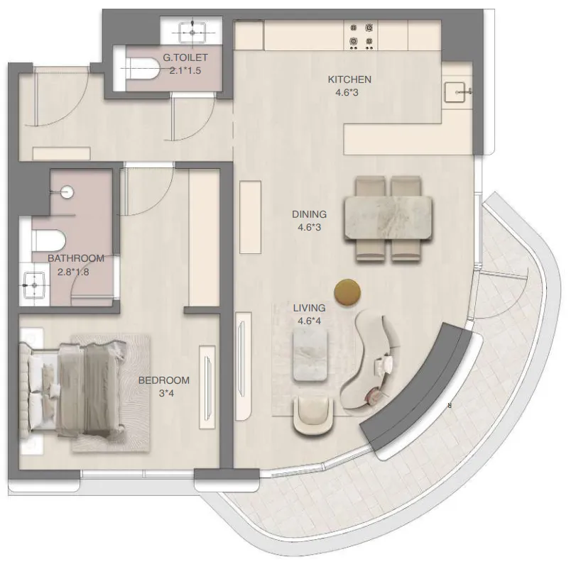 1 bedroom Apartments floor plan at Mirasol Mina
