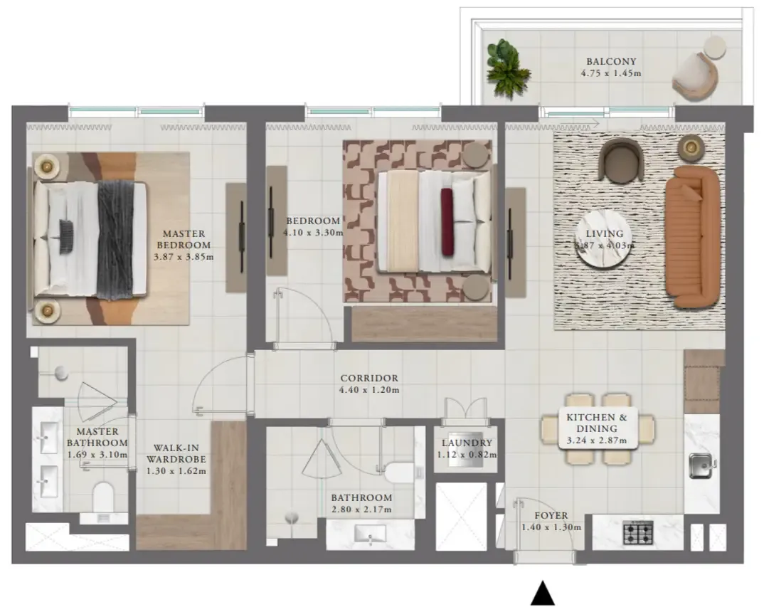 2 bedroom Apartments floor plan at Golf Trails