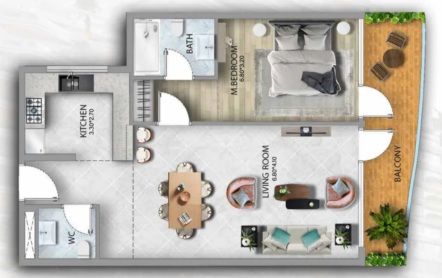 1 bedroom Apartments floor plan at 311 Boulevard