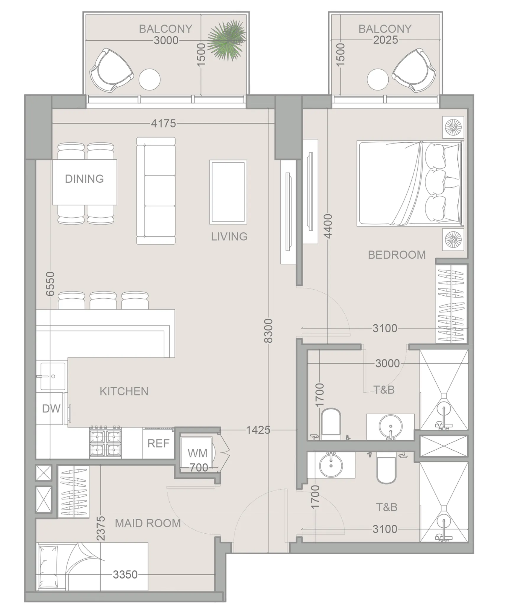 1.5 bedroom Apartments floor plan at 1WOOD Residence 2