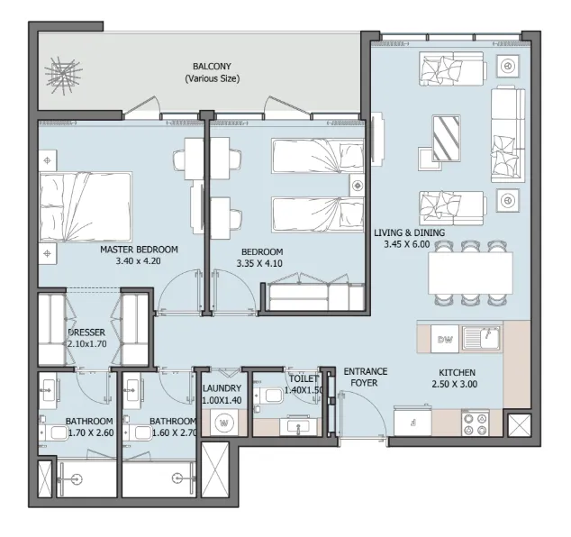 2 bedroom Apartments floor plan at Verdana X