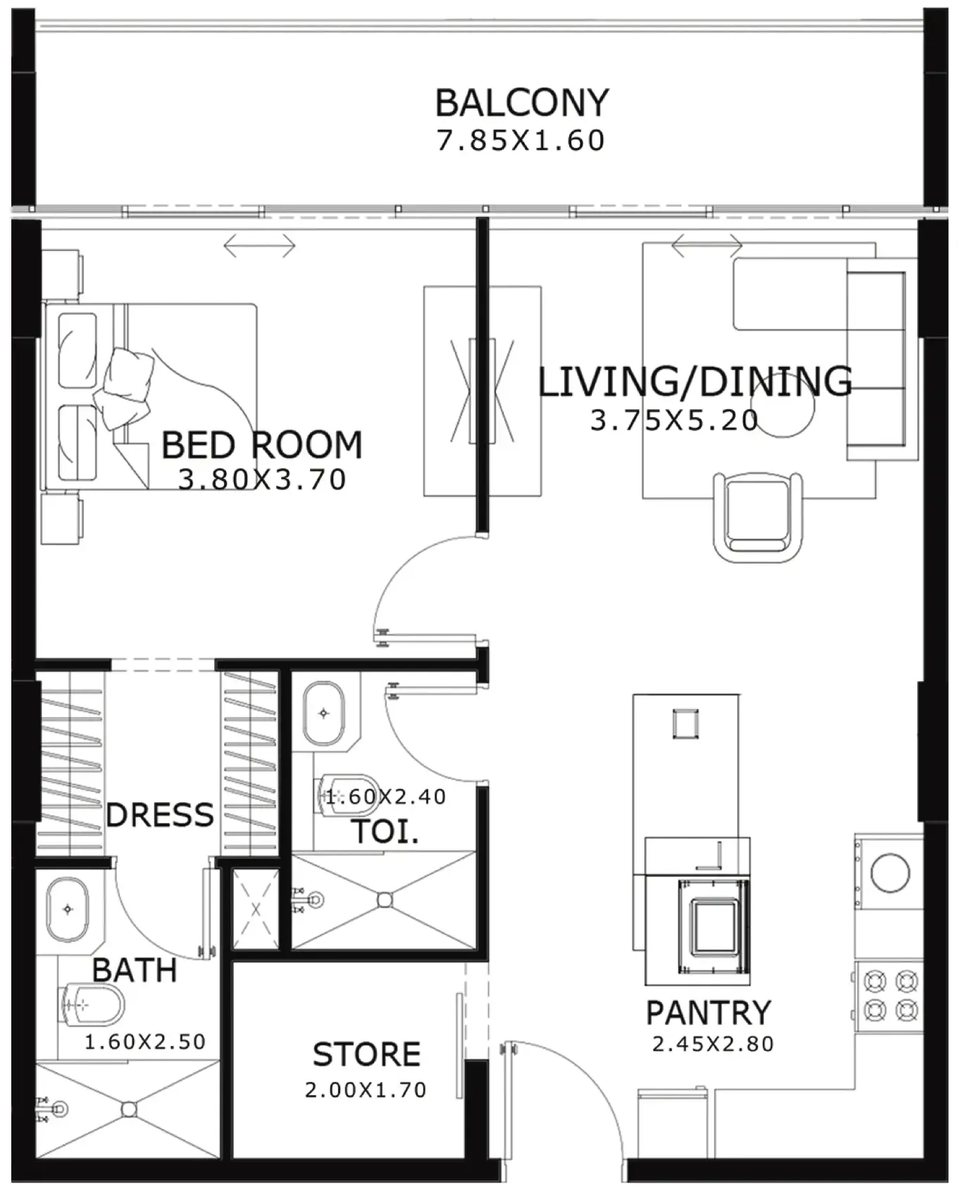 1 bedroom Apartments floor plan at Belle Rêve