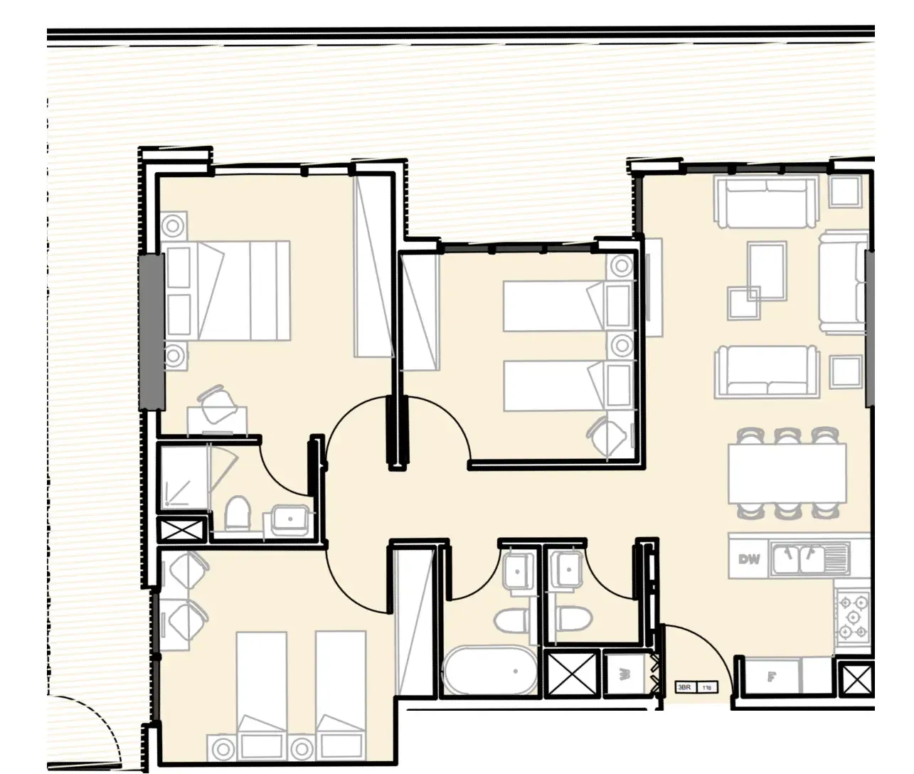 3 bedroom Apartments floor plan at Verdana III
