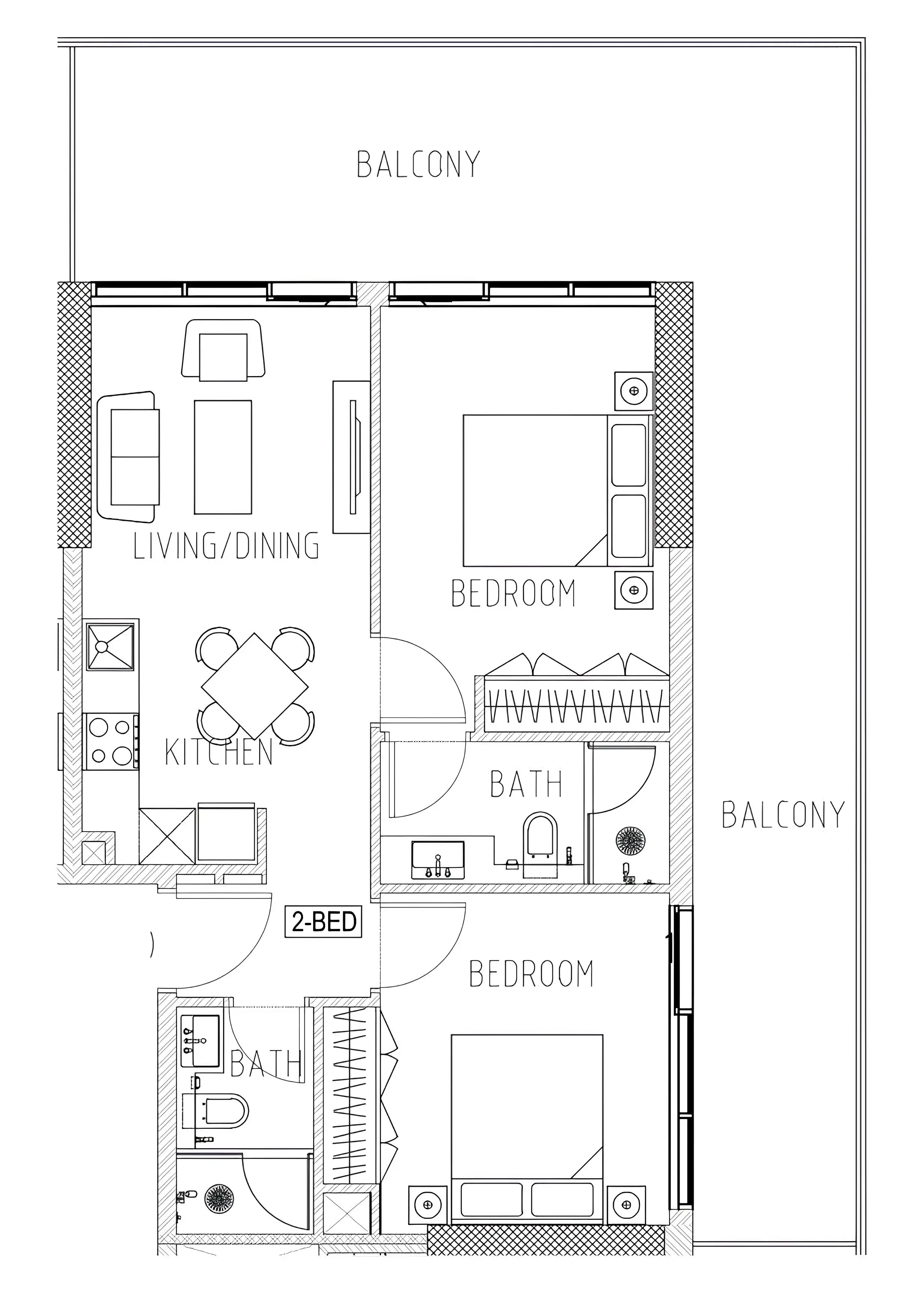 2 bedroom Apartments floor plan at Elo 2 and 3 Damac