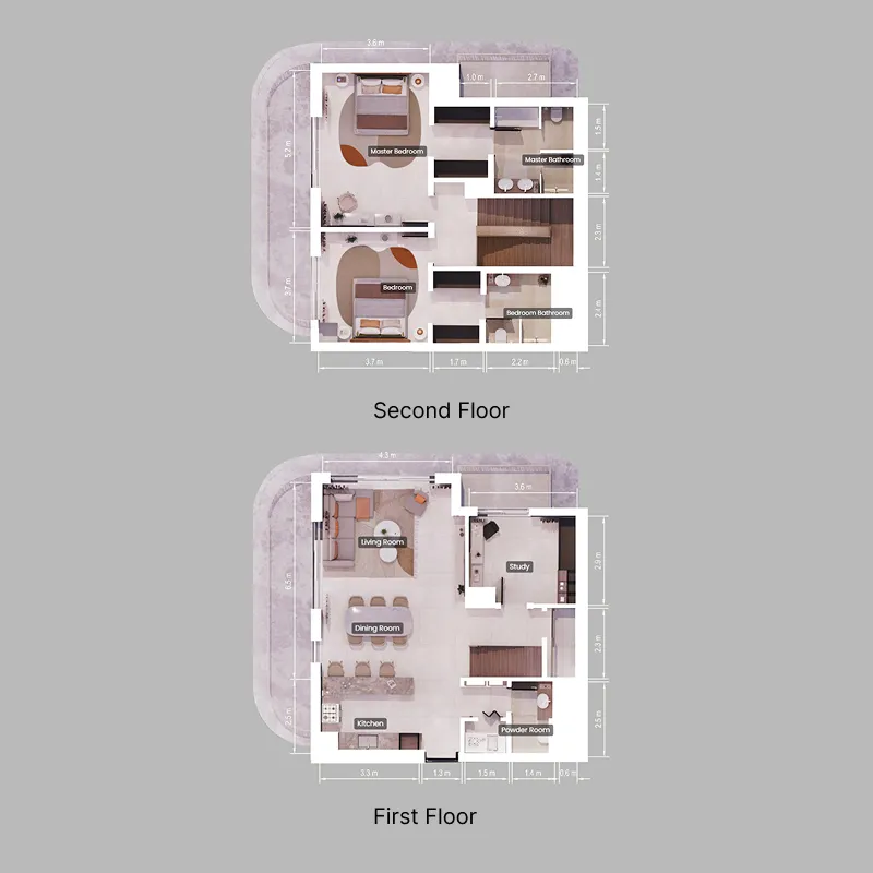 2 bedroom Duplex floor plan at Verdes by Haven