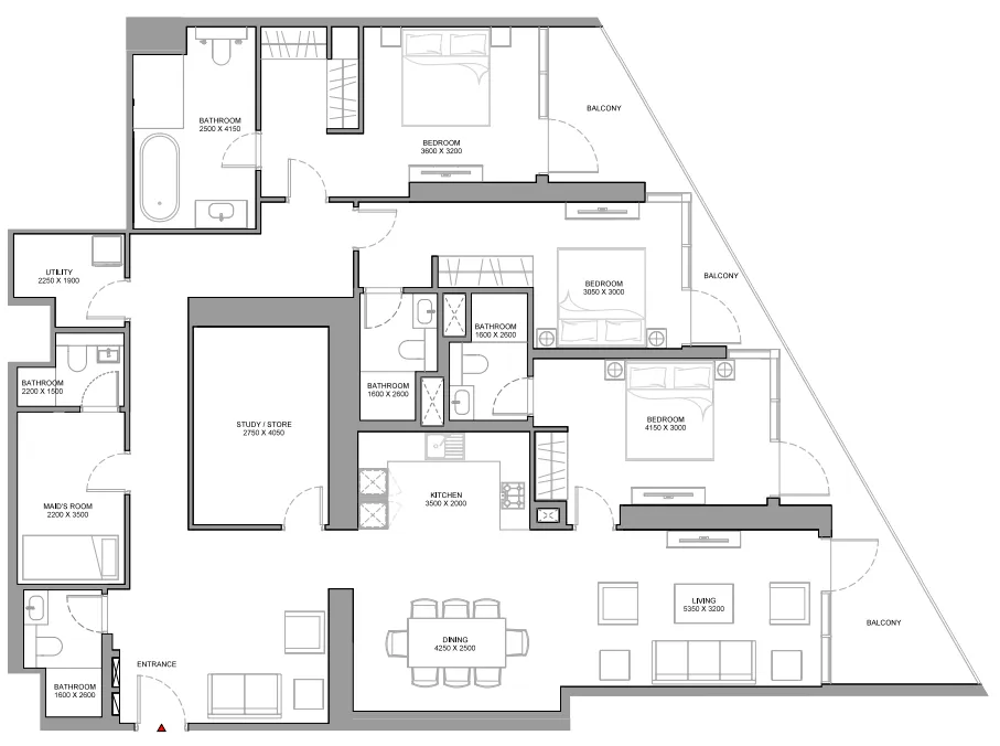 3.5 bedroom Apartments floor plan at Skyvue Solair