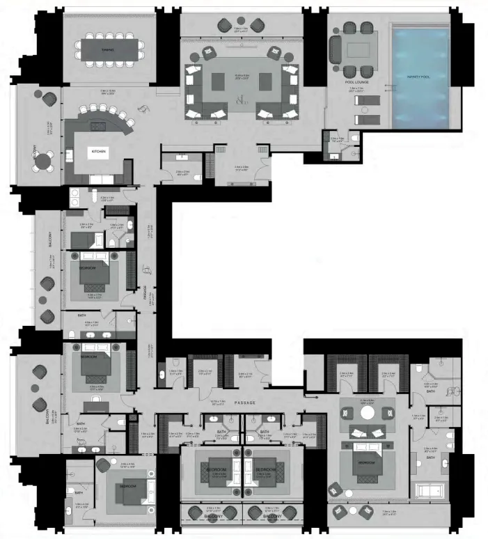 6 bedroom Penthouse floor plan at Burj Binghatti Jacob and Co Residences