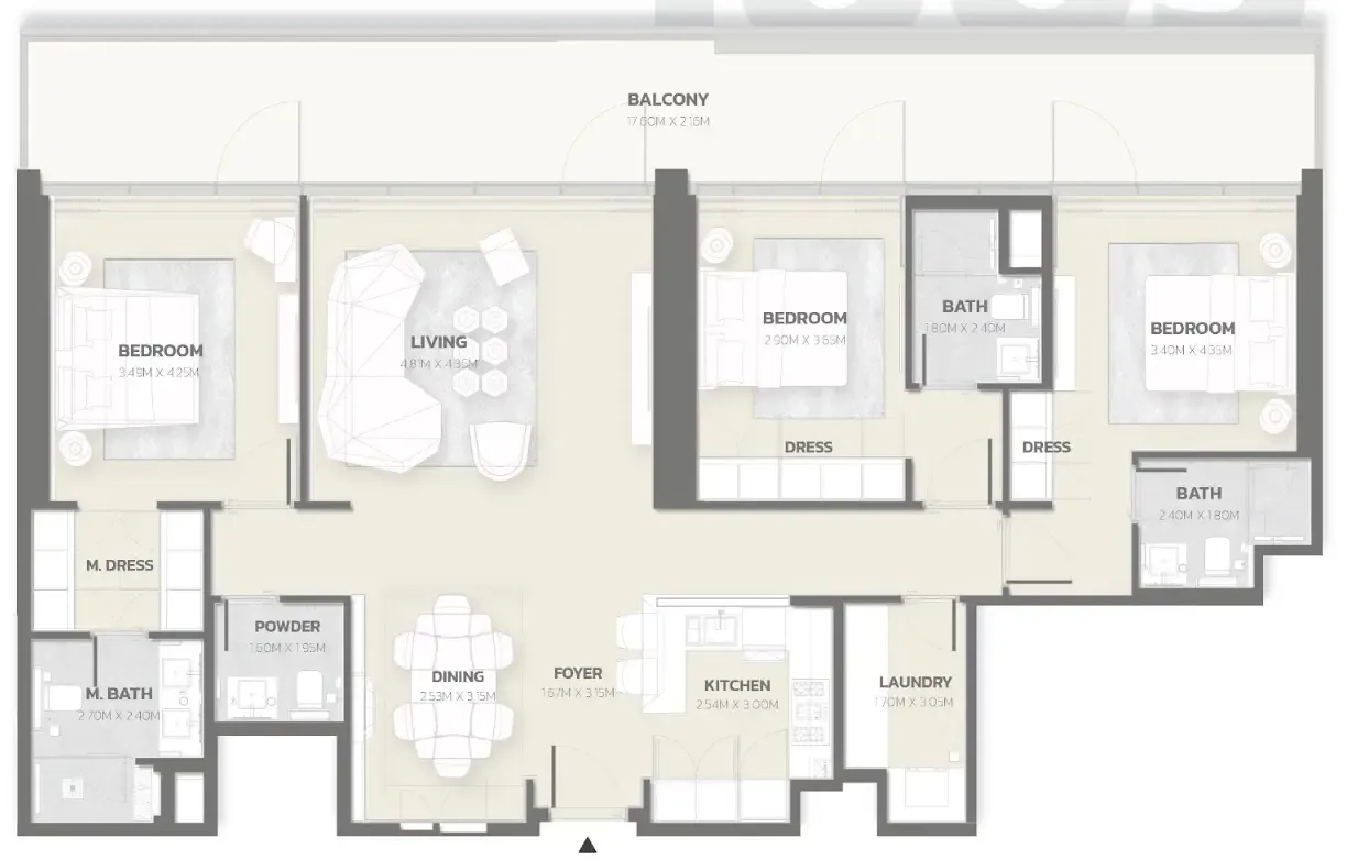 3 bedroom Apartments floor plan at Tonino Lamborghini Residences