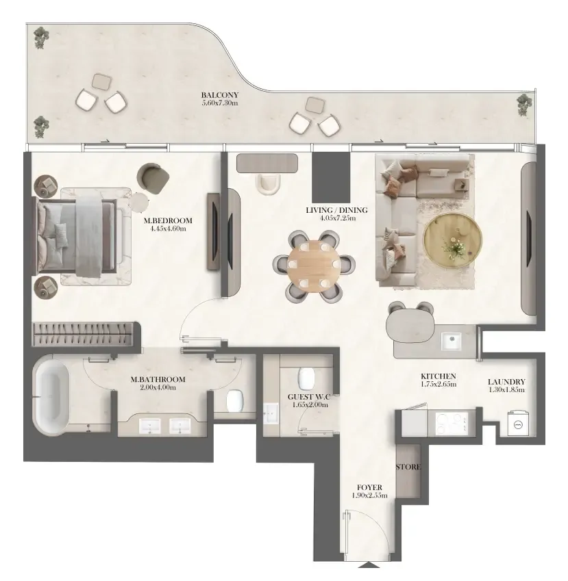 1 bedroom Apartments floor plan at Jumeirah Residences at Al Maryah Island