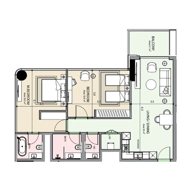 2 bedroom Apartments floor plan at Edgewater Residences 1, 2 and 3