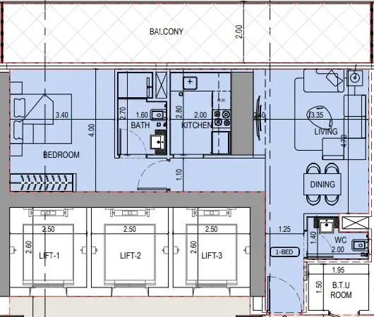 1 bedroom Apartments floor plan at Binghatti Sky Terraces
