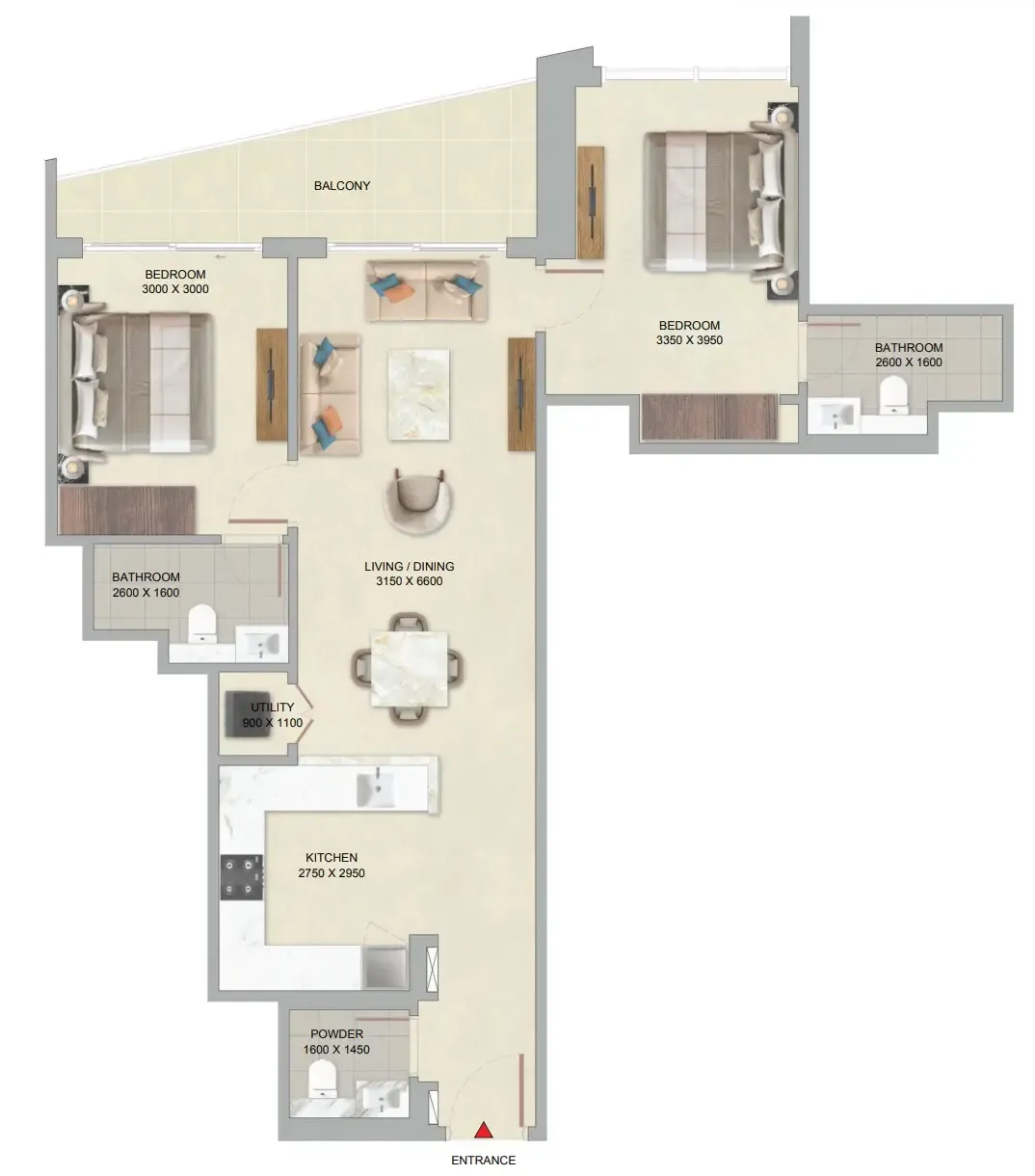 2 bedroom Apartments floor plan at The Serene at Sobha Central